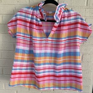 Size S Never a Wallflower Plaid Ruffle Neck Blouse